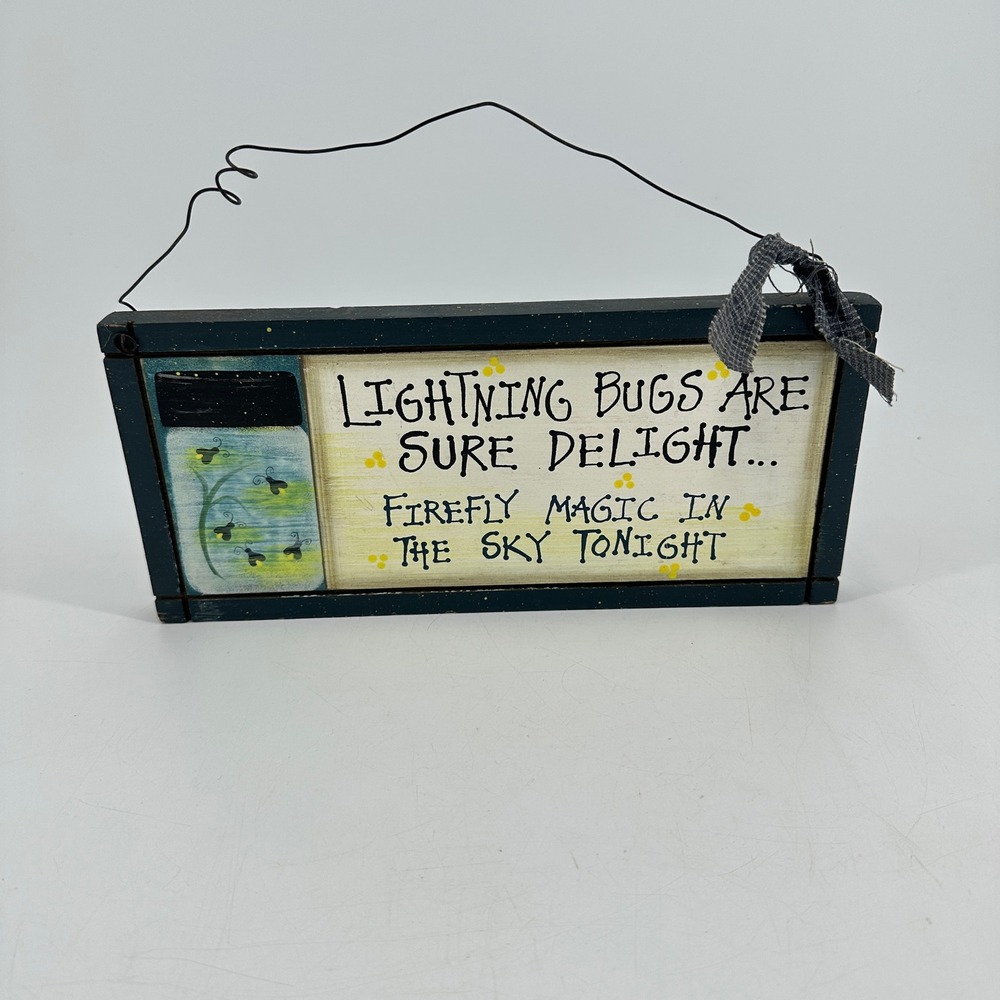 Primitive Wooden Lightning Bug Firefly Magic Wall Hanging Sign Mason Jar Decor